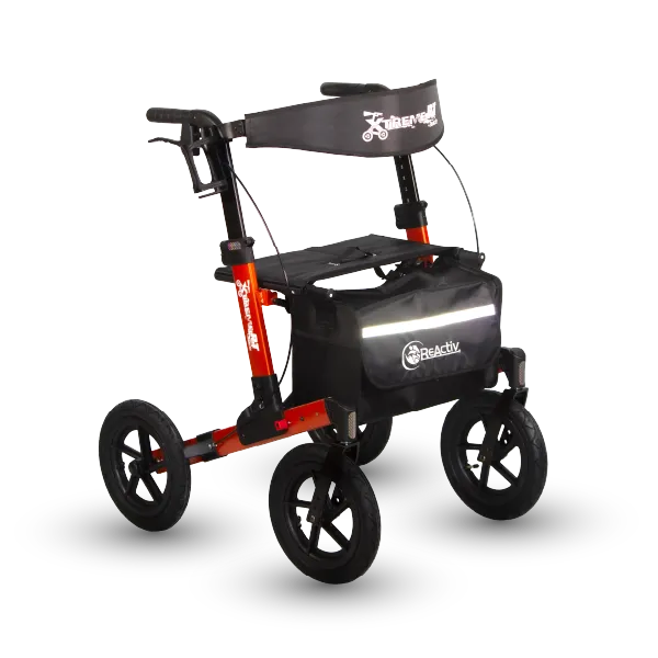  Andadera Xtreme Rollator de Aluminio,Ruedas Neumáticas de 12",Naranja Cadmio.
